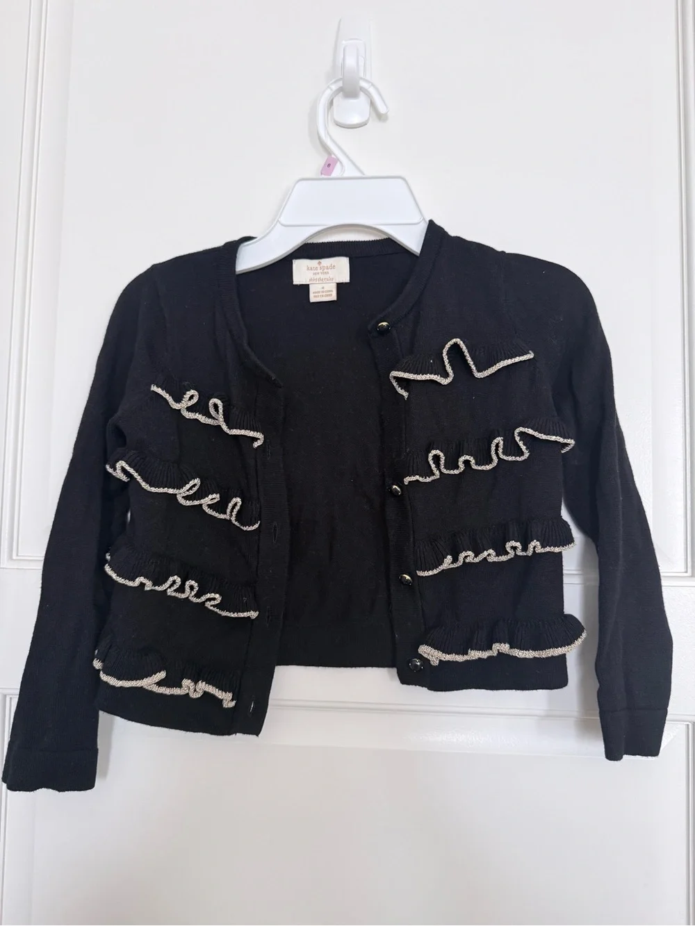 kate spade Black Cardigan with Cream Ruffle Trim